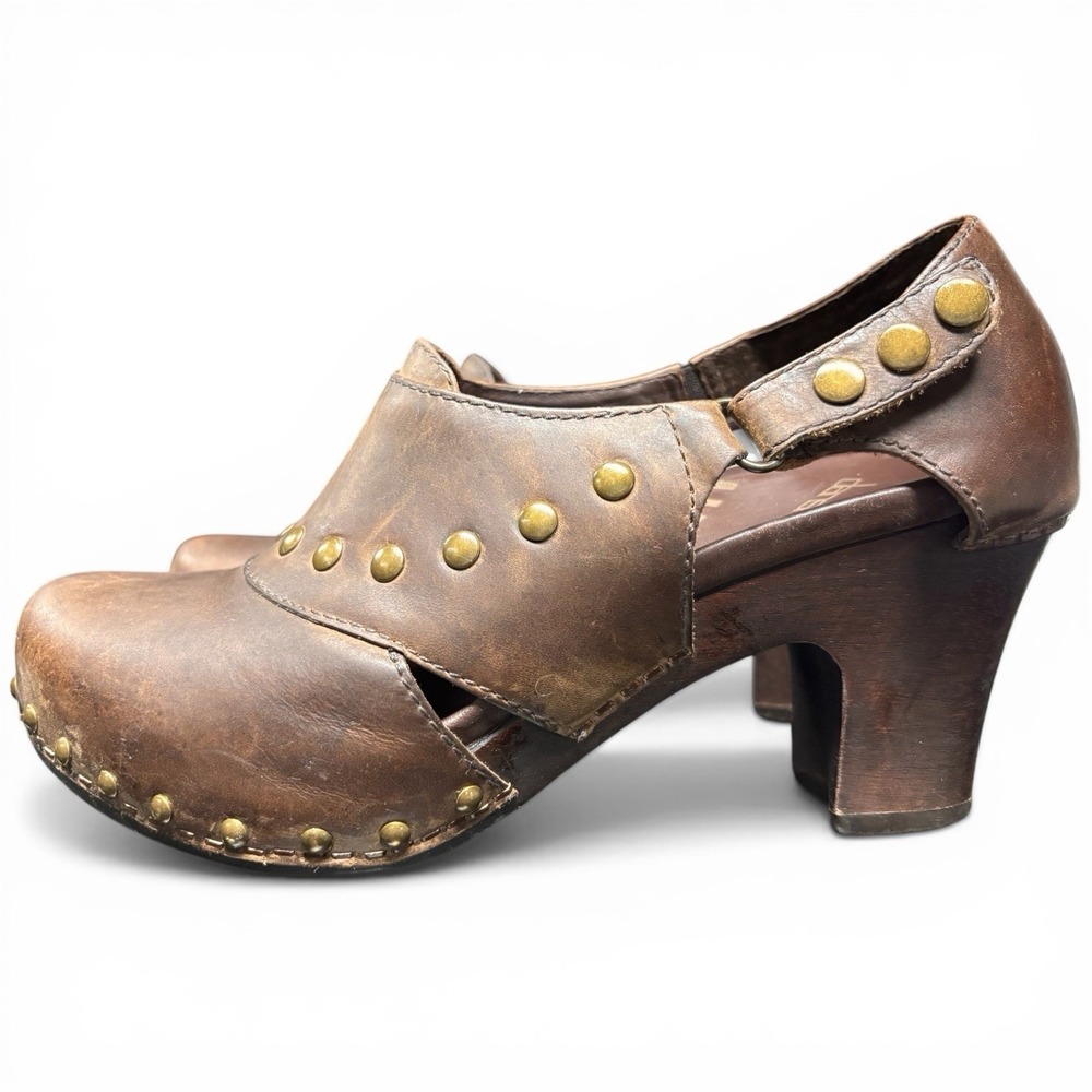 Dansko Ryder Brown Leather Studded Clogs Heels Women's EU 39 / US 8.5-9
